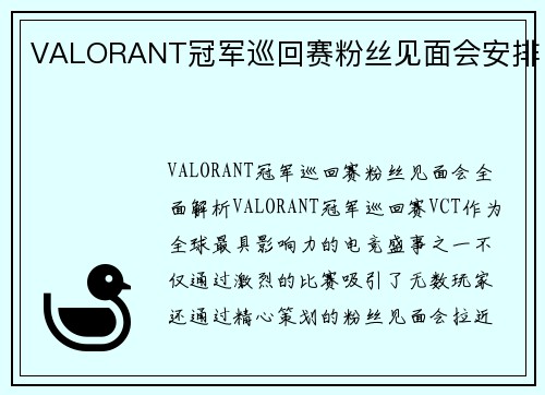 VALORANT冠军巡回赛粉丝见面会安排